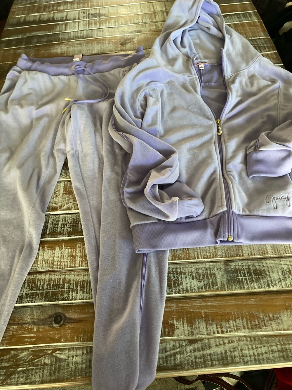 Juicy Couture Lavender Velour Track Pants & Zip Hoodie Set